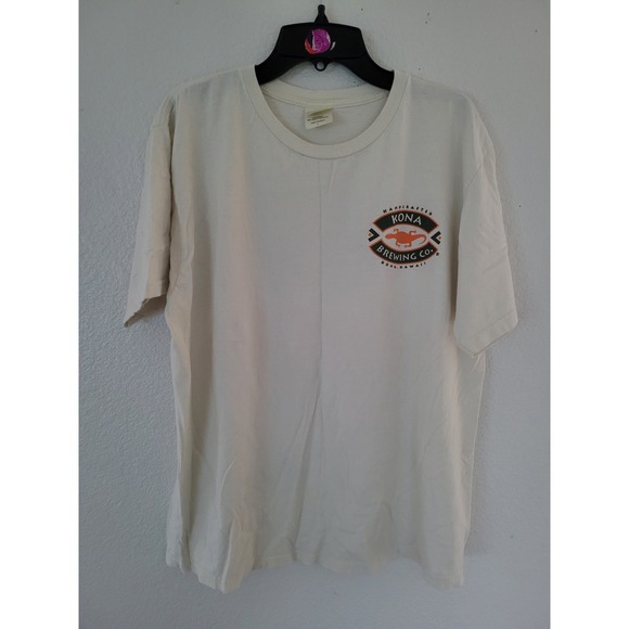 Kona Brewing Co. Tops - Kona Brewing Co Hula Hefeweizen‎ Graphic T-Shirt Cream Organic Cotton Large  #22